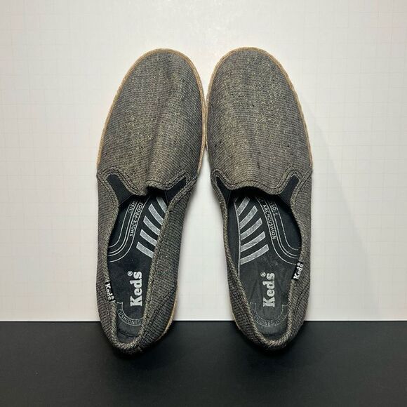 Womens KEDS Just Wrapped Grey w/ Gold Glitter Espadrille Slip On Shoes / Size 7 - Picture 6 of 9